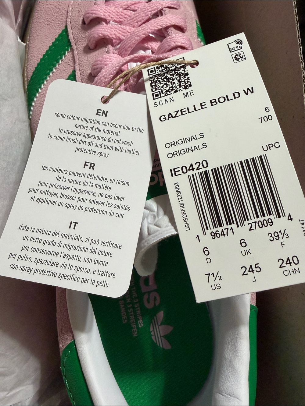 Adidas Gazelle Bold W Pink Green Platform Sneakers NIB 7.5 - Picture 7 of 8